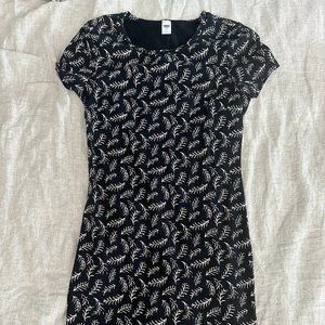 Black Old Navy dress with white floral motifs